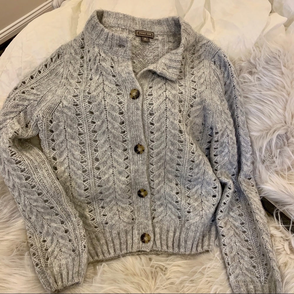 Jcrew point sur pointelle knit cardigan sweater